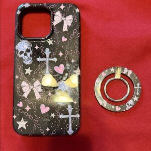 Velvet Caviar Black and Pink Skull Heart Phone Case with Ring Holder